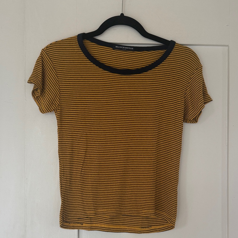 Brandy Melville Mustard & Black Striped Tee